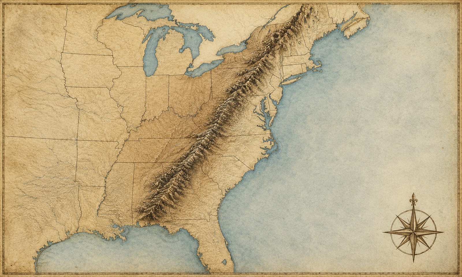 The Appalachian Mountains formed a north-south wall that channeled colonial settlement east of the line for over 150 years.